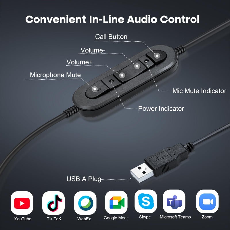 MAIRDI USB Headset with Microphone Noise Canceling for Teams Zoom, PC Laptop Remote Work Office Call Center Telephone, Dictation - Image 4